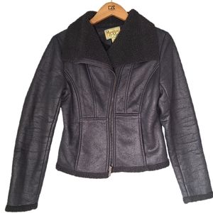 3/$20 Black Faux Leather Shearling Moto Jacket - S
